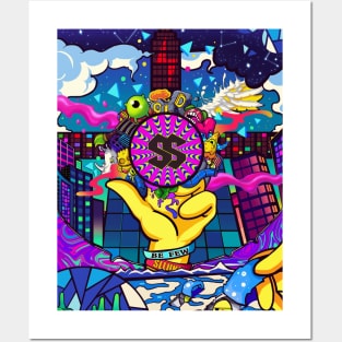 Dope Slluks colorful city night mirage illustration Posters and Art